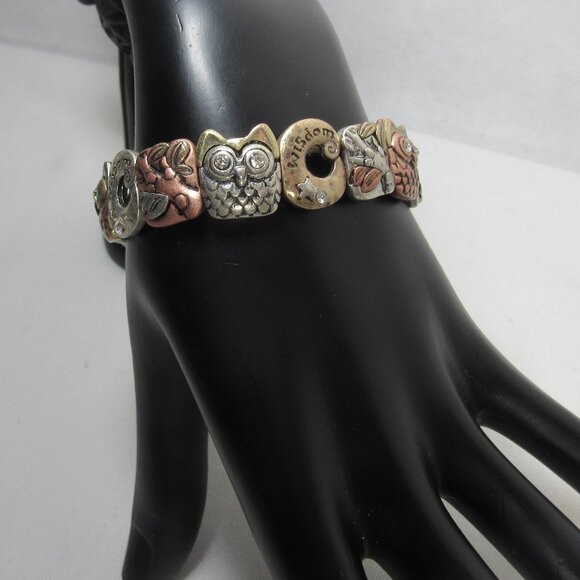 BOHO OWL WISDOM BRACELET STRETCH 7.5 - 8 COPPER BRASS SILVER - Picture 1 of 8